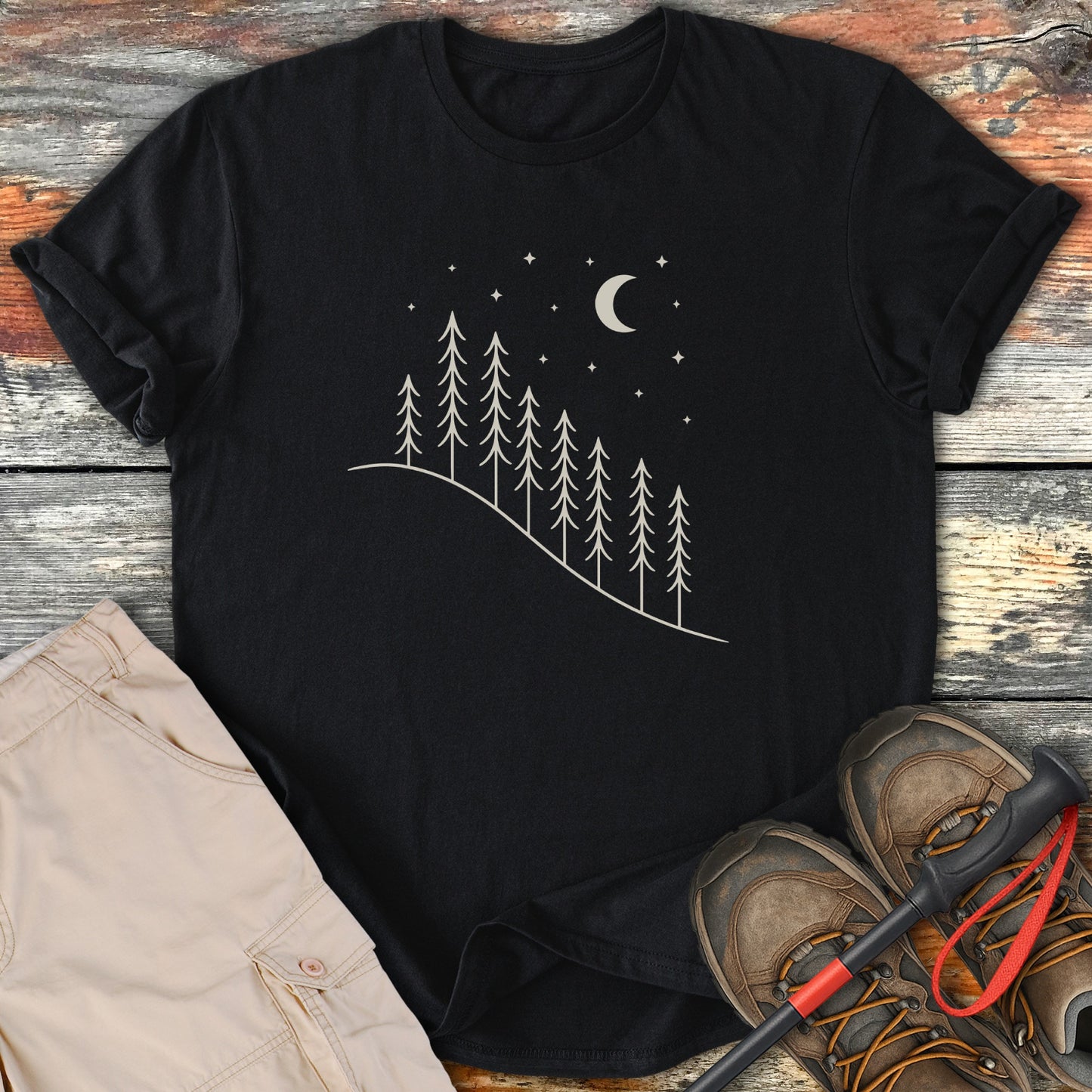 Scenic Moonlit Forest Graphic Black T-Shirt product