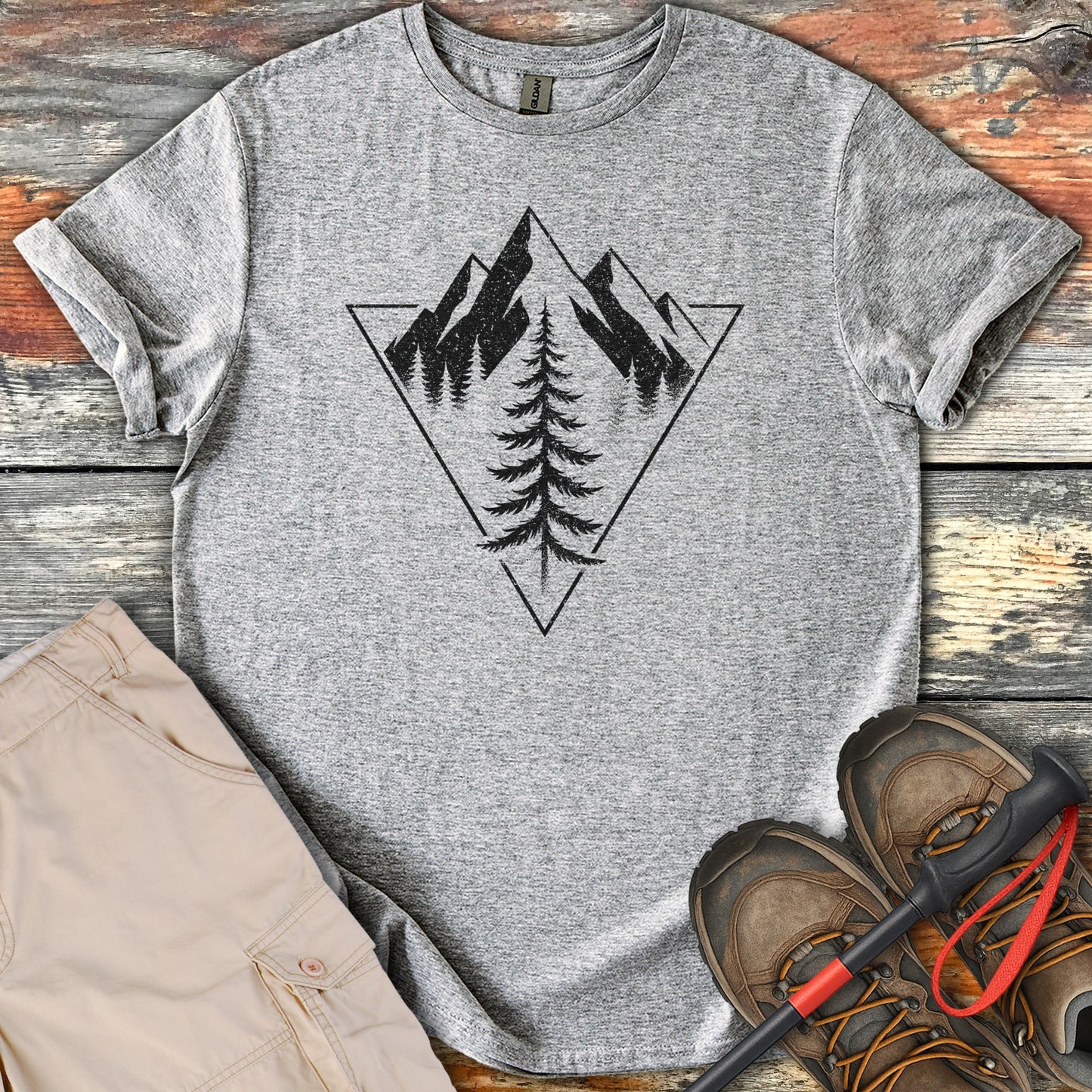 Geometric Mountain and Pine Tree Graphic Tee product