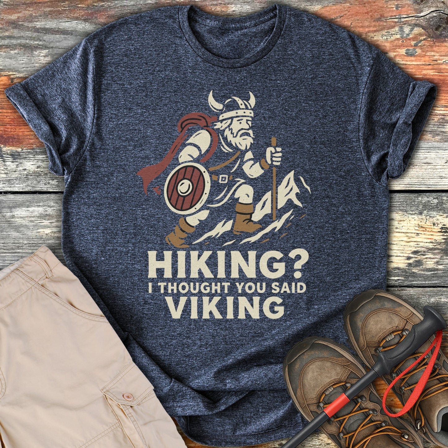Funny Viking Hiking Themed Graphic T-Shirt product