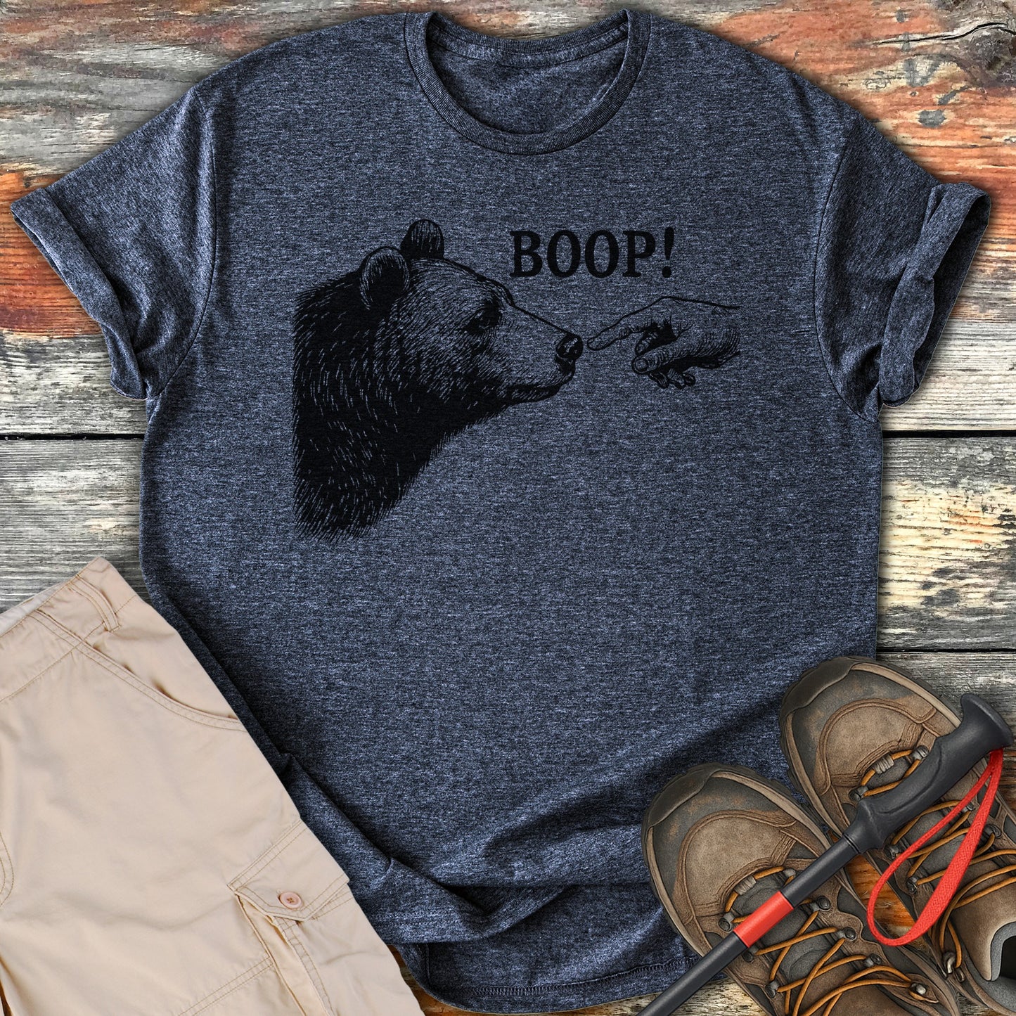 Bear Boop Graphic Tee with Hiking Theme Product Type