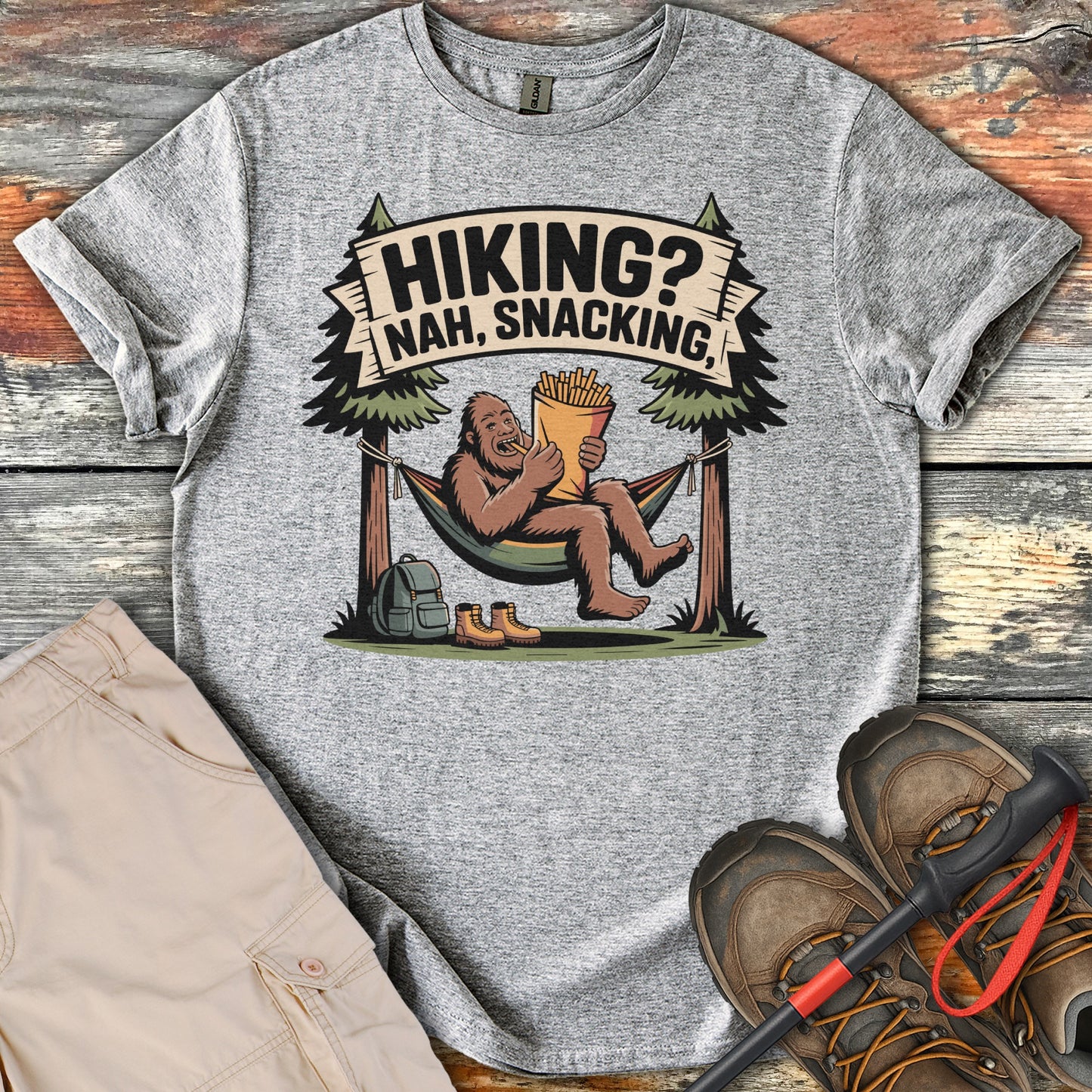 Hiking Nah Snacking Bigfoot Design T-Shirt product