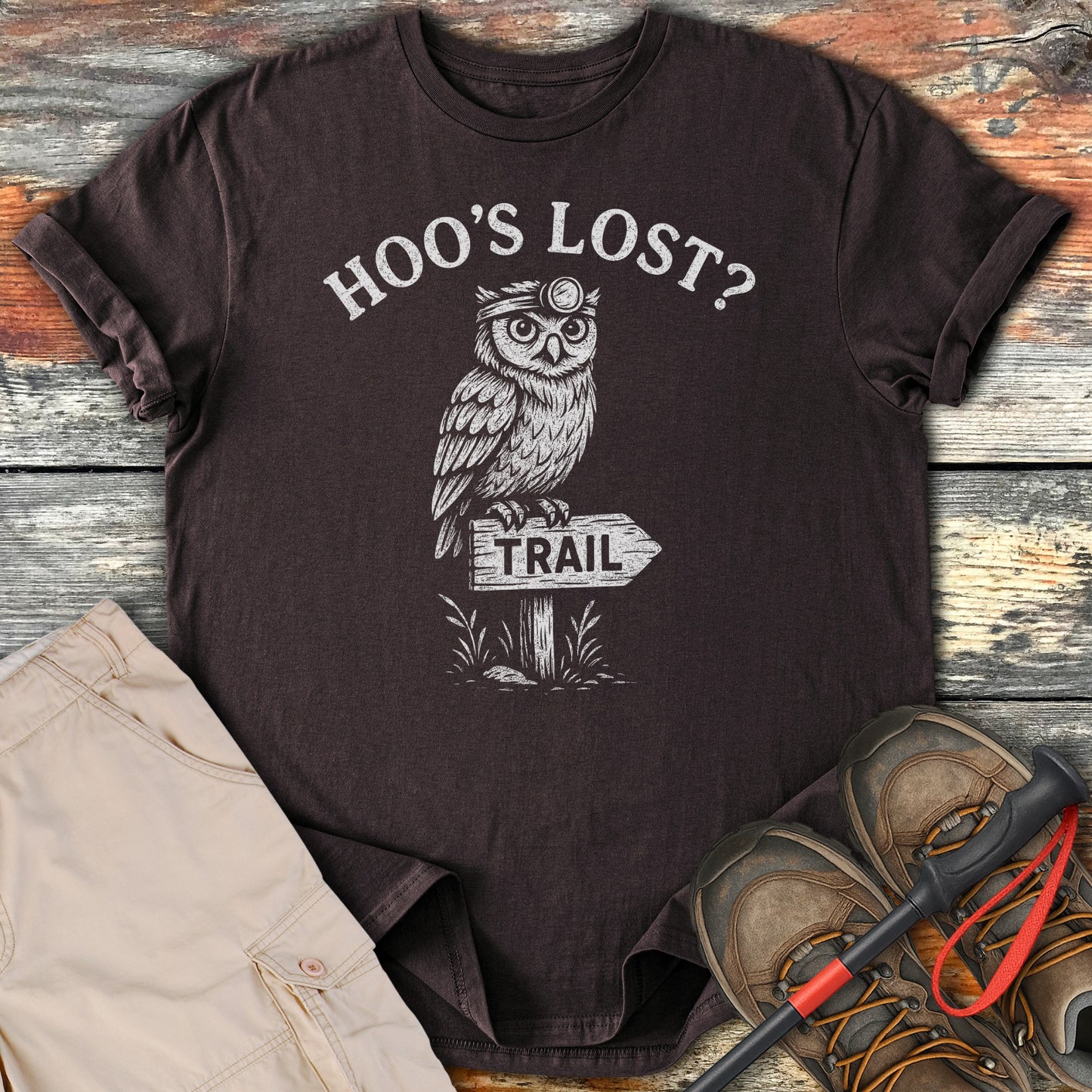 Funny Owl Hoo's Lost Trail Hiking T-Shirt product