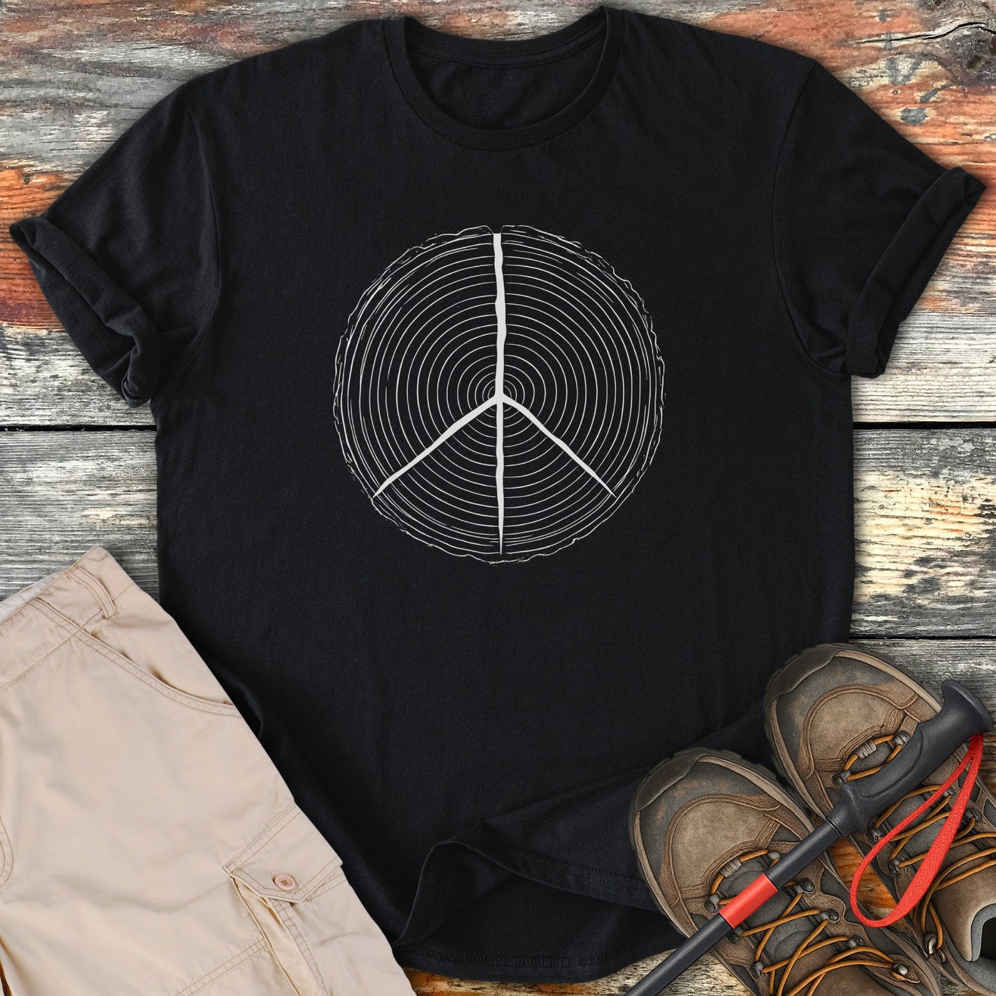 Unique Tree Ring Peace Sign Graphic Black Shirt product