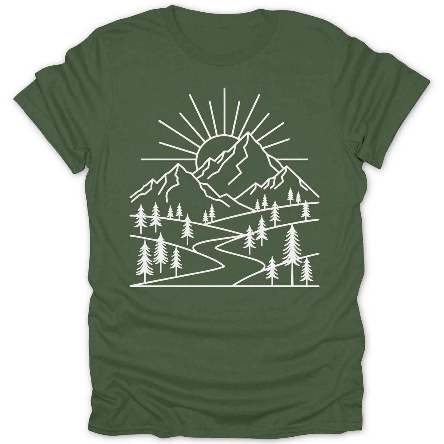 Explore Nature Graphic Tee with Mountain and Sun Design