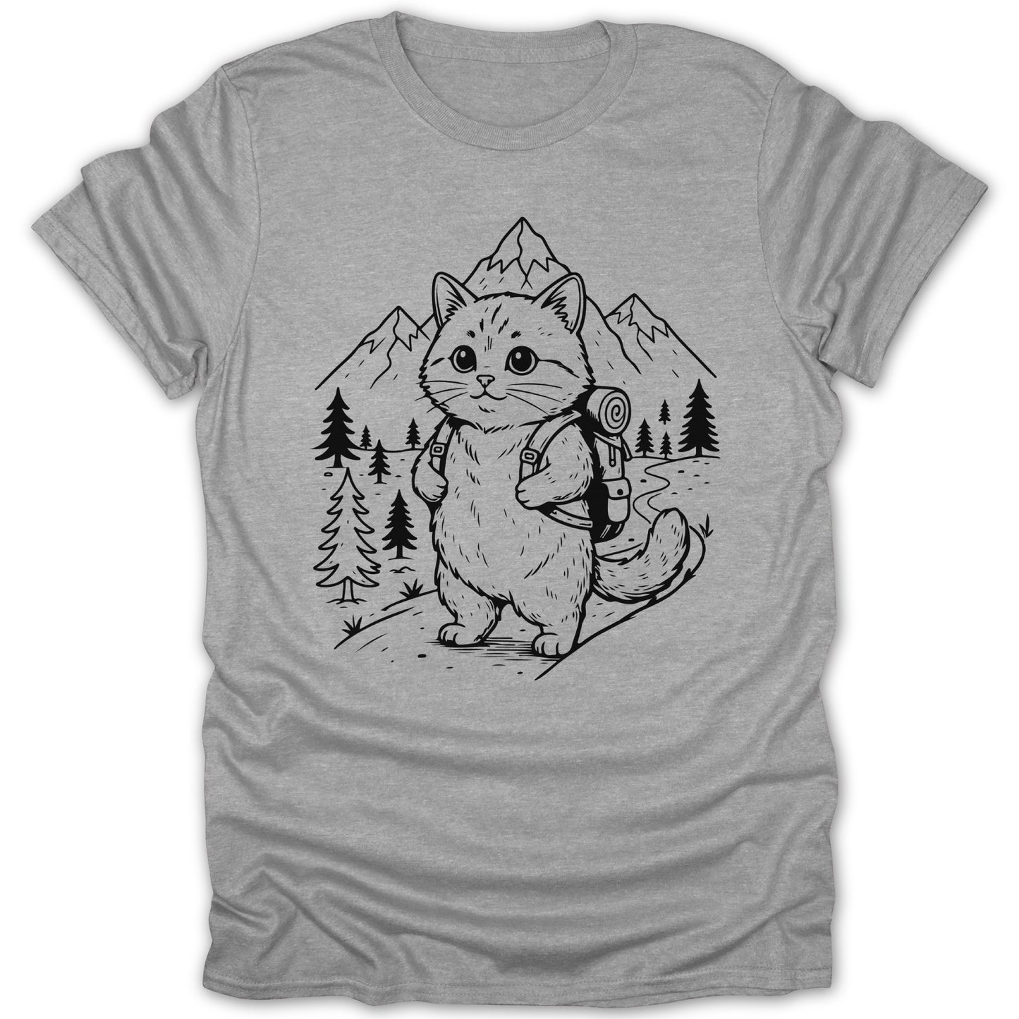 Cute Adventure Cat with Backpack Graphic Shirt