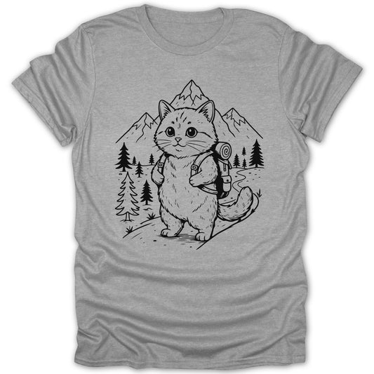 Cute Adventure Cat with Backpack Graphic Shirt