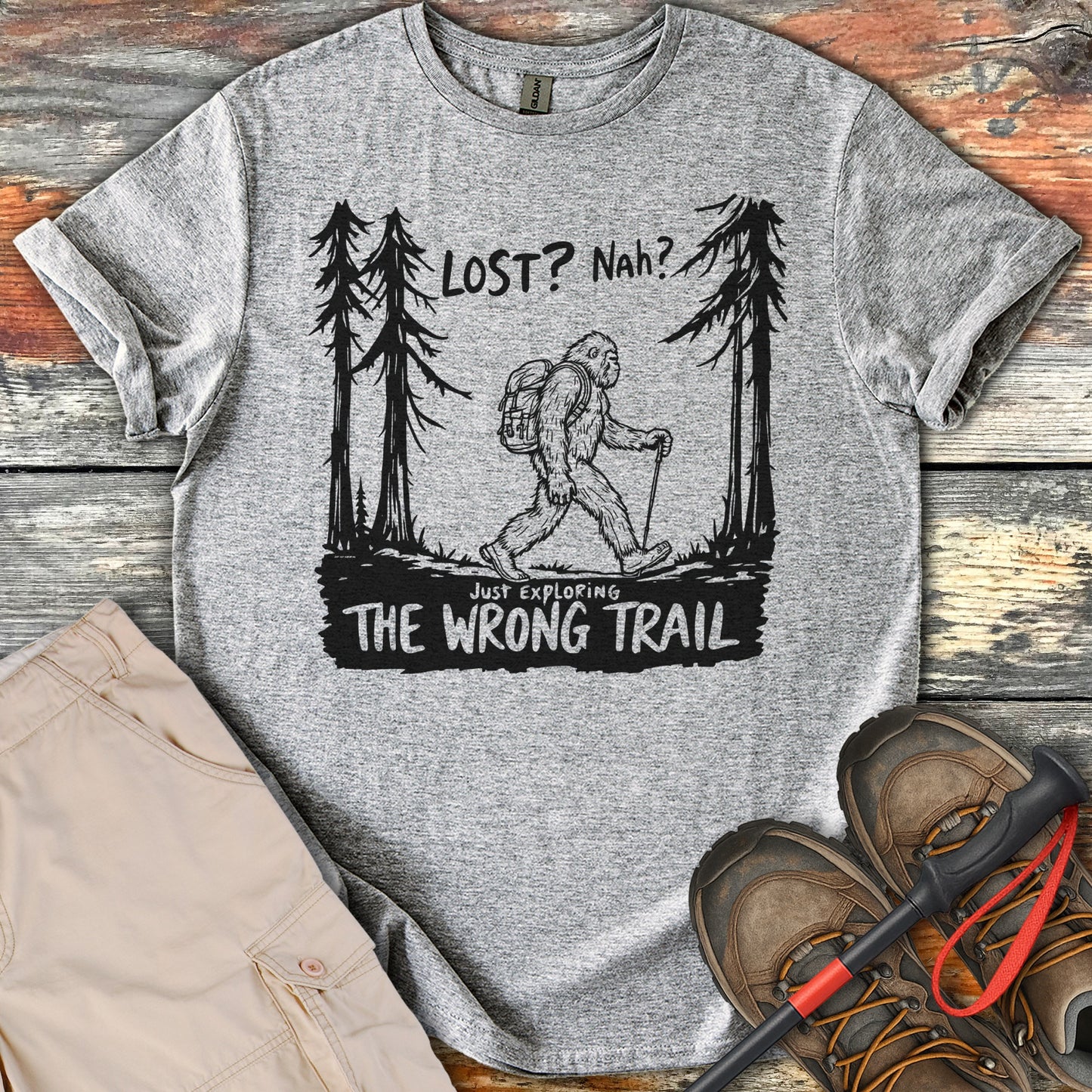 Funny Bigfoot Lost Exploring The Wrong Trail T-Shirt Product