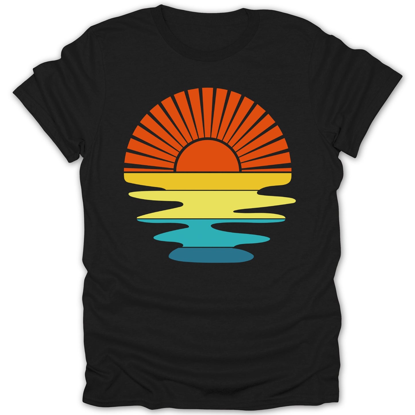 Colorful Sunset Design on Black T-shirt