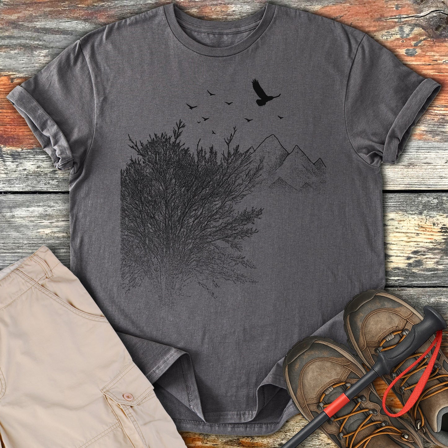 Nature Inspired Mountain and Birds Graphic T-shirt product