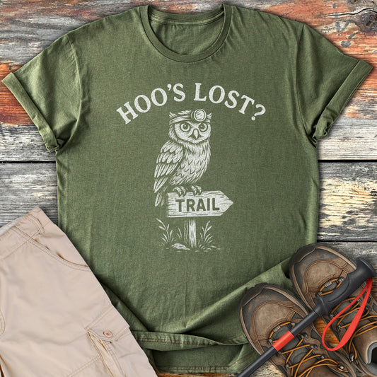 Hoo's Lost Tee with Owl and Trail Sign Graphic Shirt product