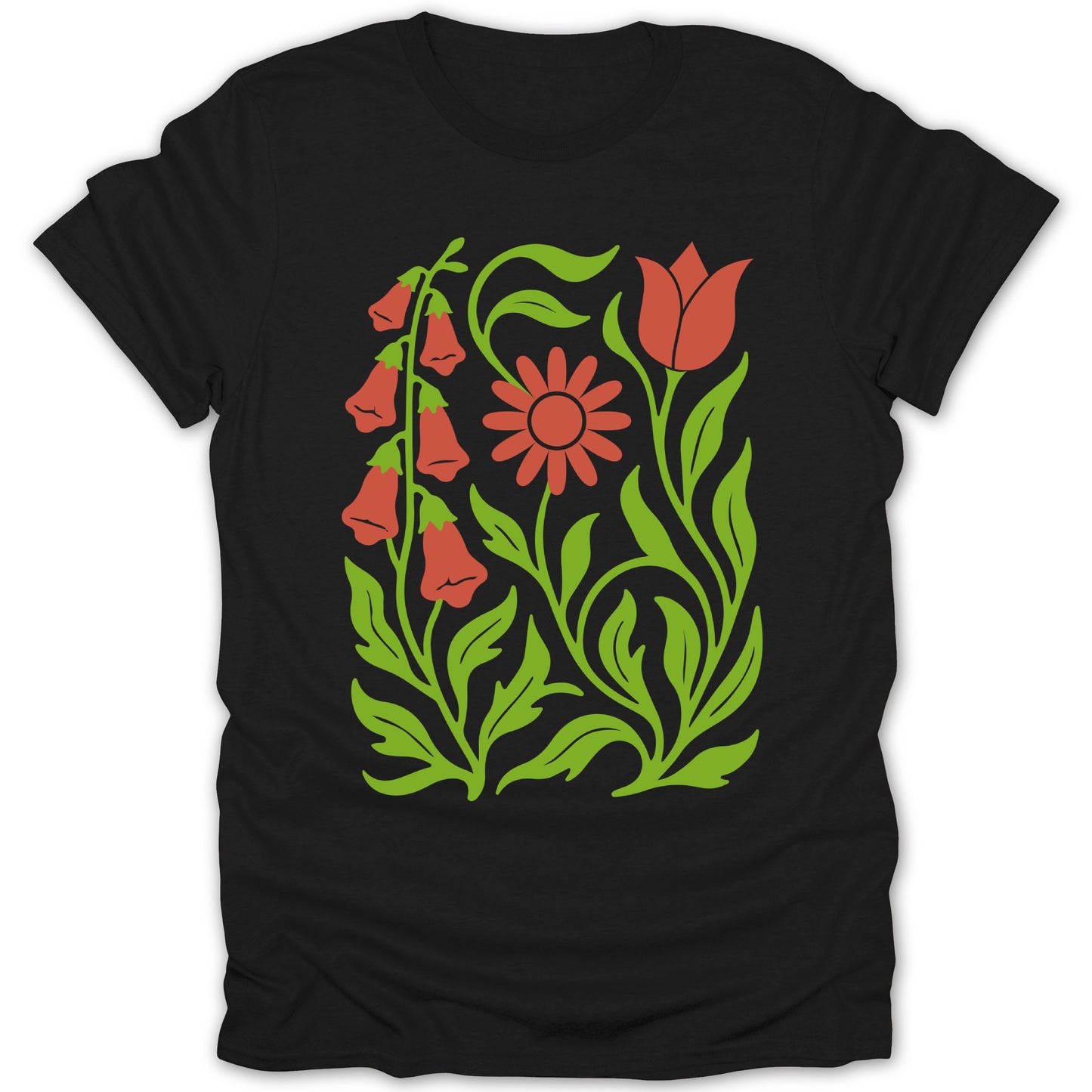 Vibrant Floral Design Black T-shirt for Stylish Look