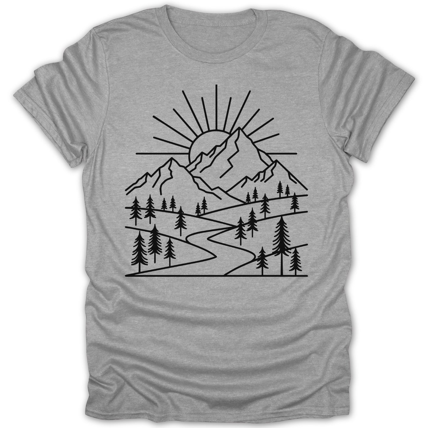 Scenic Sun Mountain River Graphic Design T-shirt