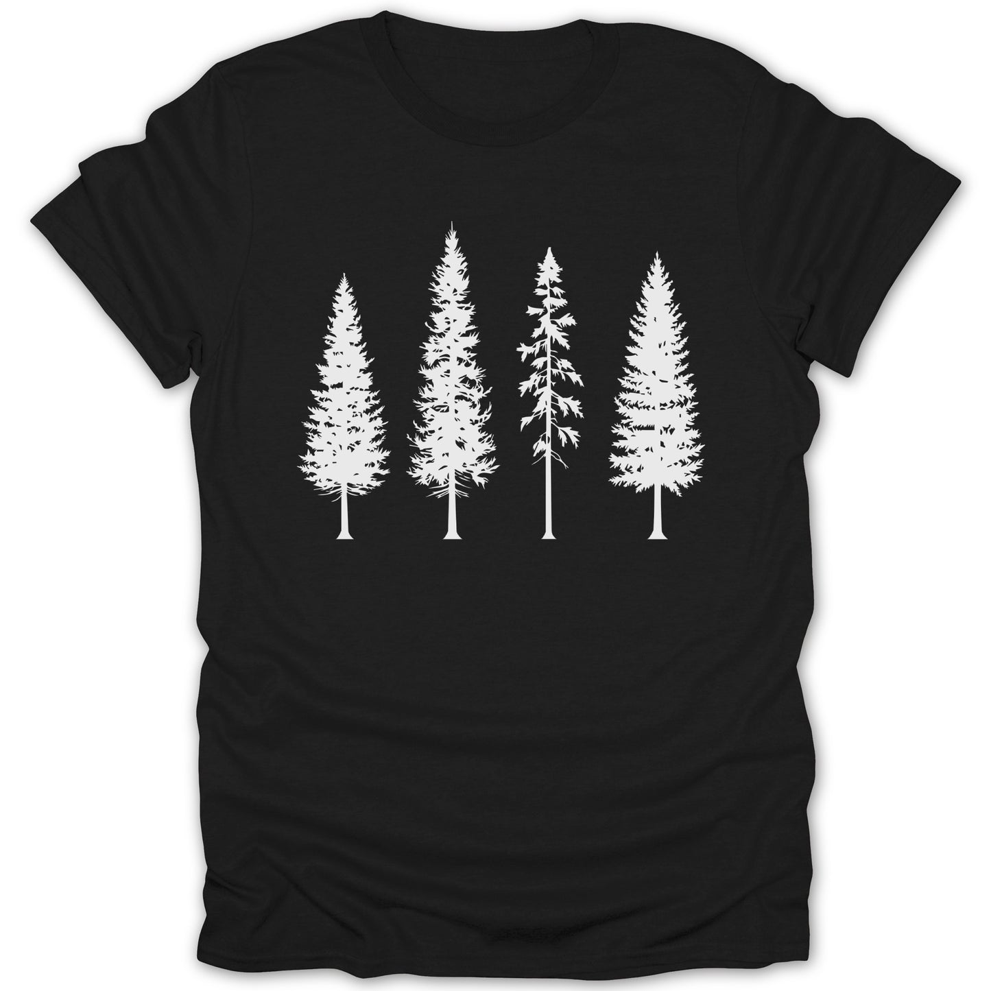 Four White Trees Print on Black T-shirt