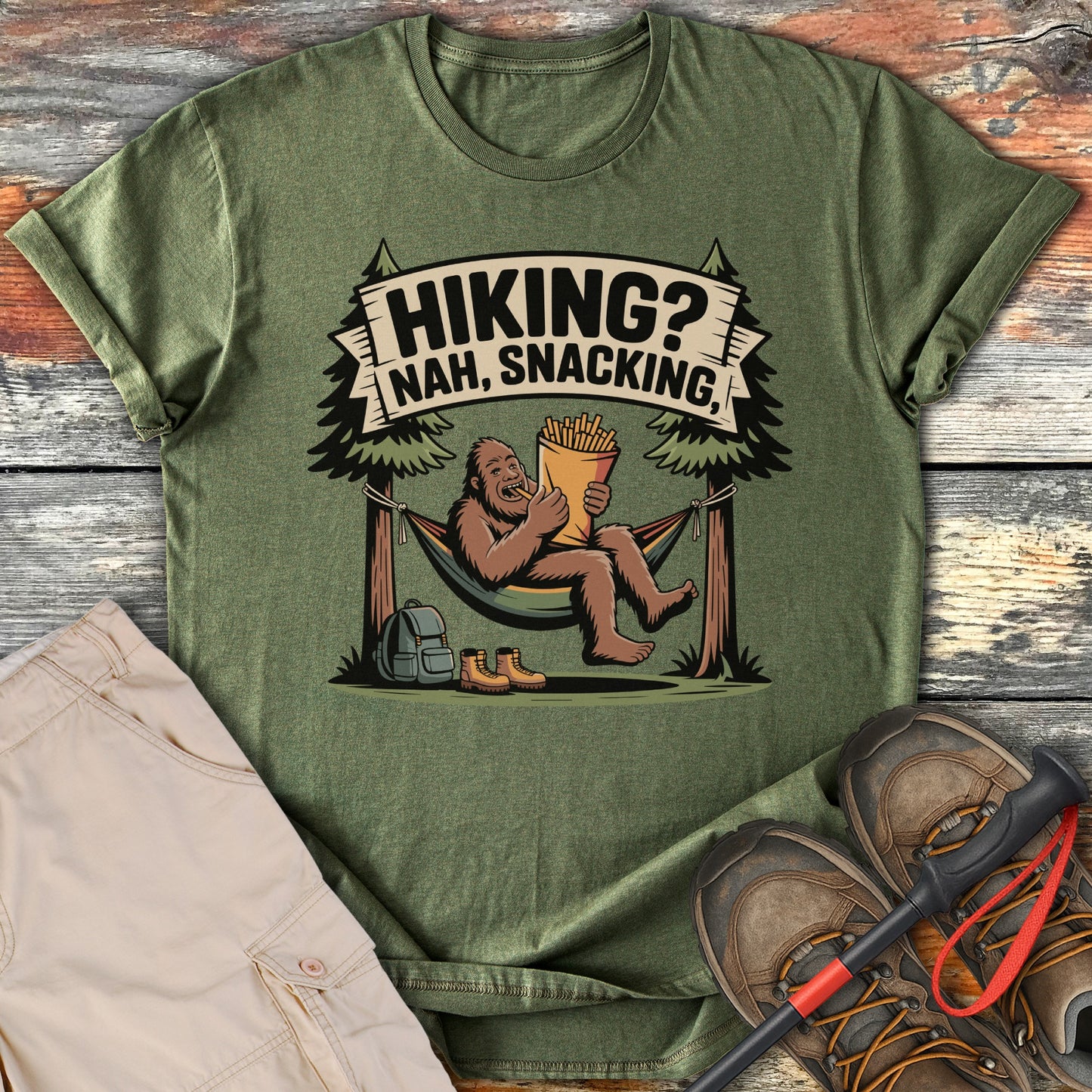 Hiking Nah Snacking Graphic Printed T-Shirt product type