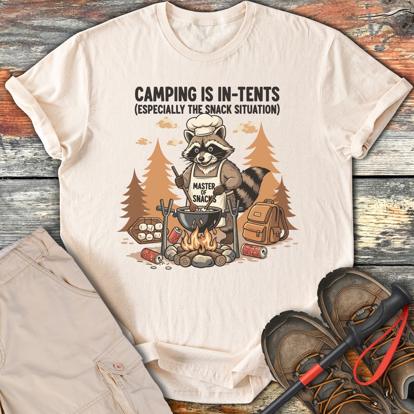 Humorous Camping Is In-Tents Raccoon Chef T-Shirt product