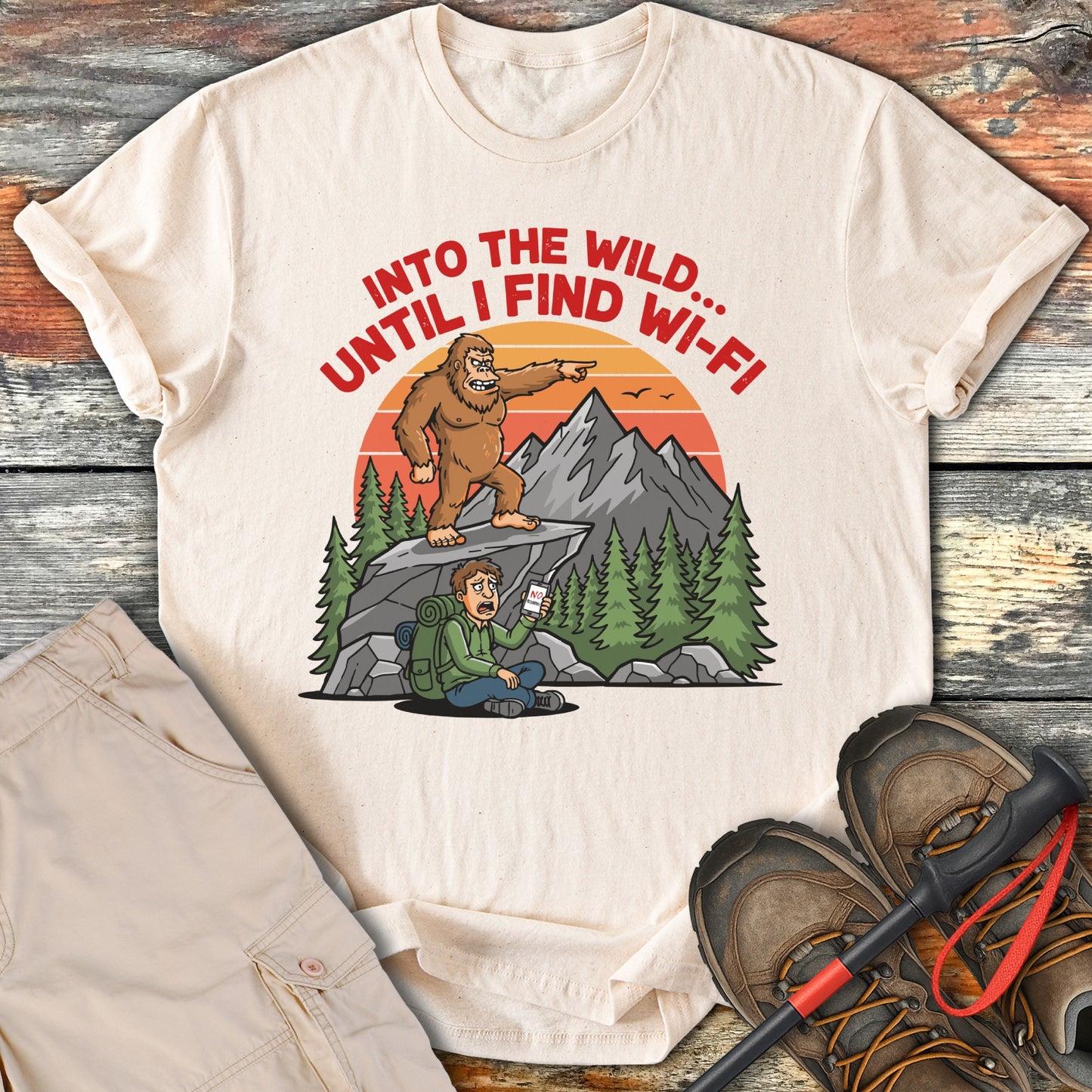 Bigfoot Hiker Into The Wild Wi-Fi Tee