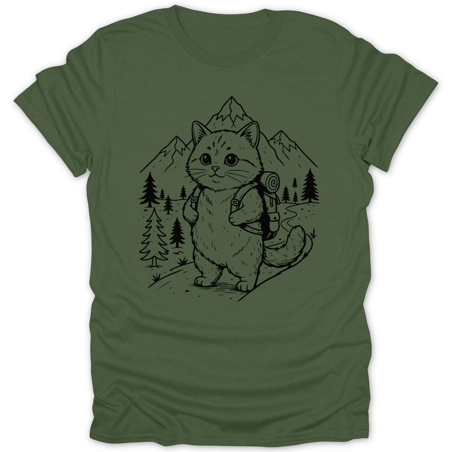 Cute Hiking Cat with Backpack Adventure T-Shirt