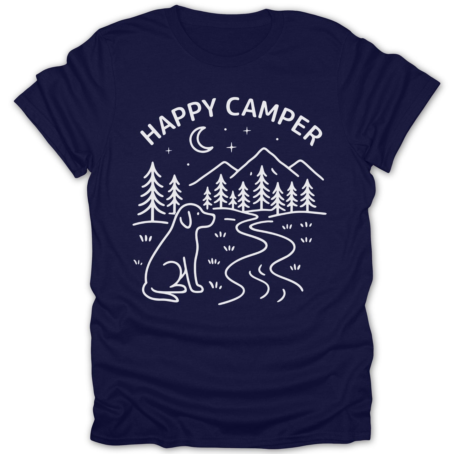 Happy Camper Dog Design with Trees and Moon Shirt