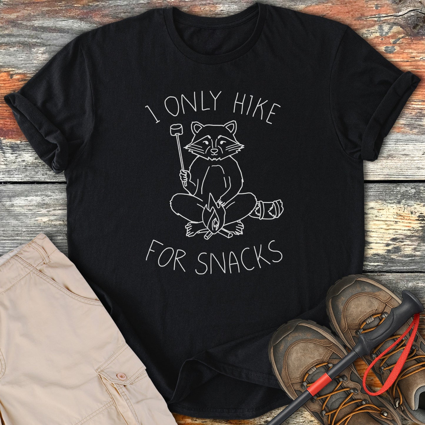 I Only Hike For Snacks Funny Raccoon T-shirt product