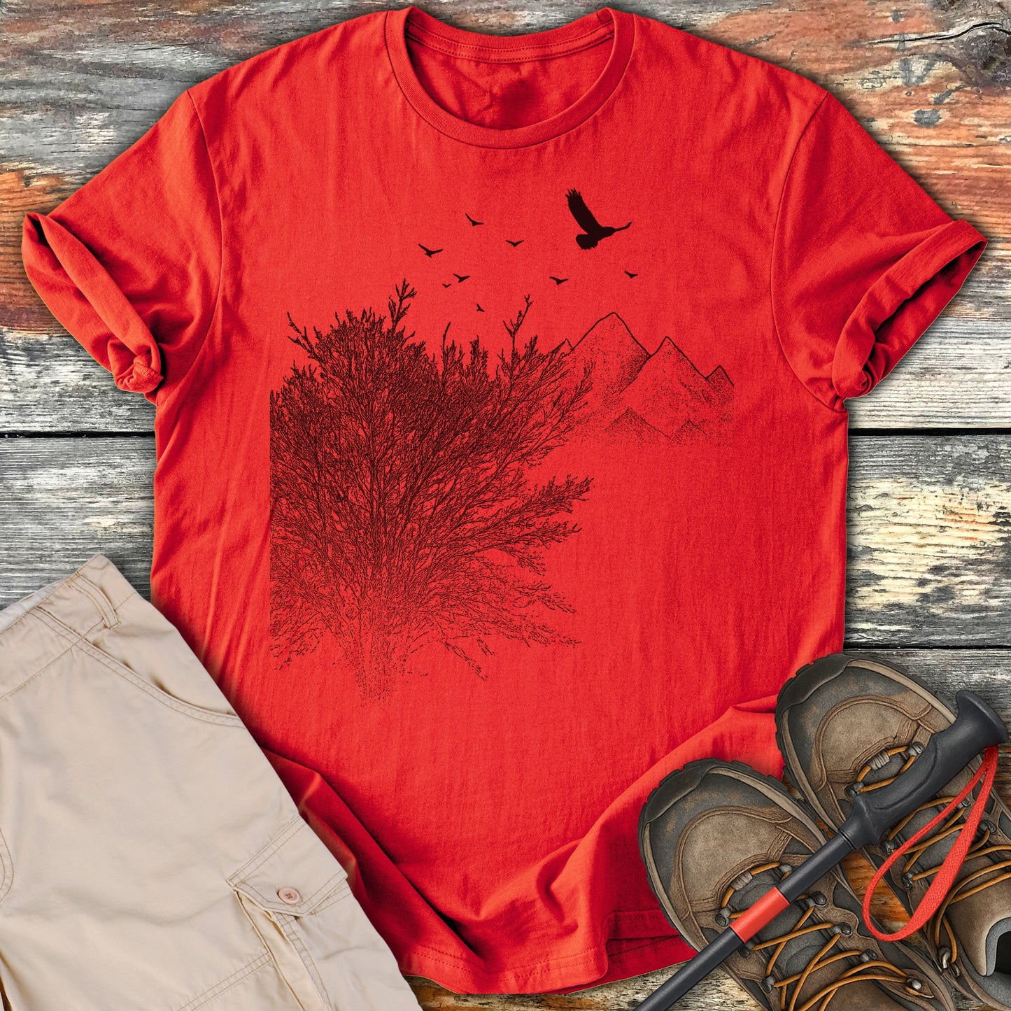 Nature Inspired Red Unisex T-shirt with Scenic Design product type