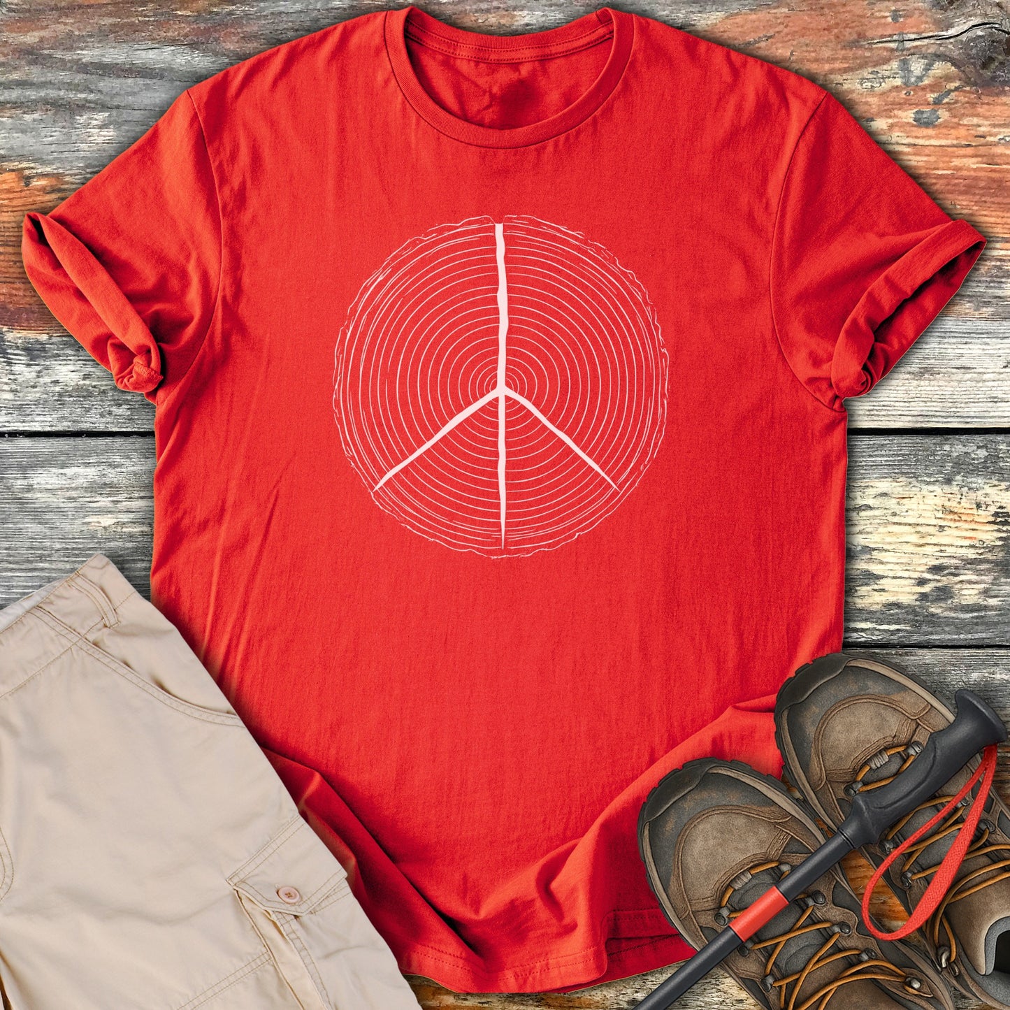 Vibrant Red Tee with Artistic Tree Ring Design product