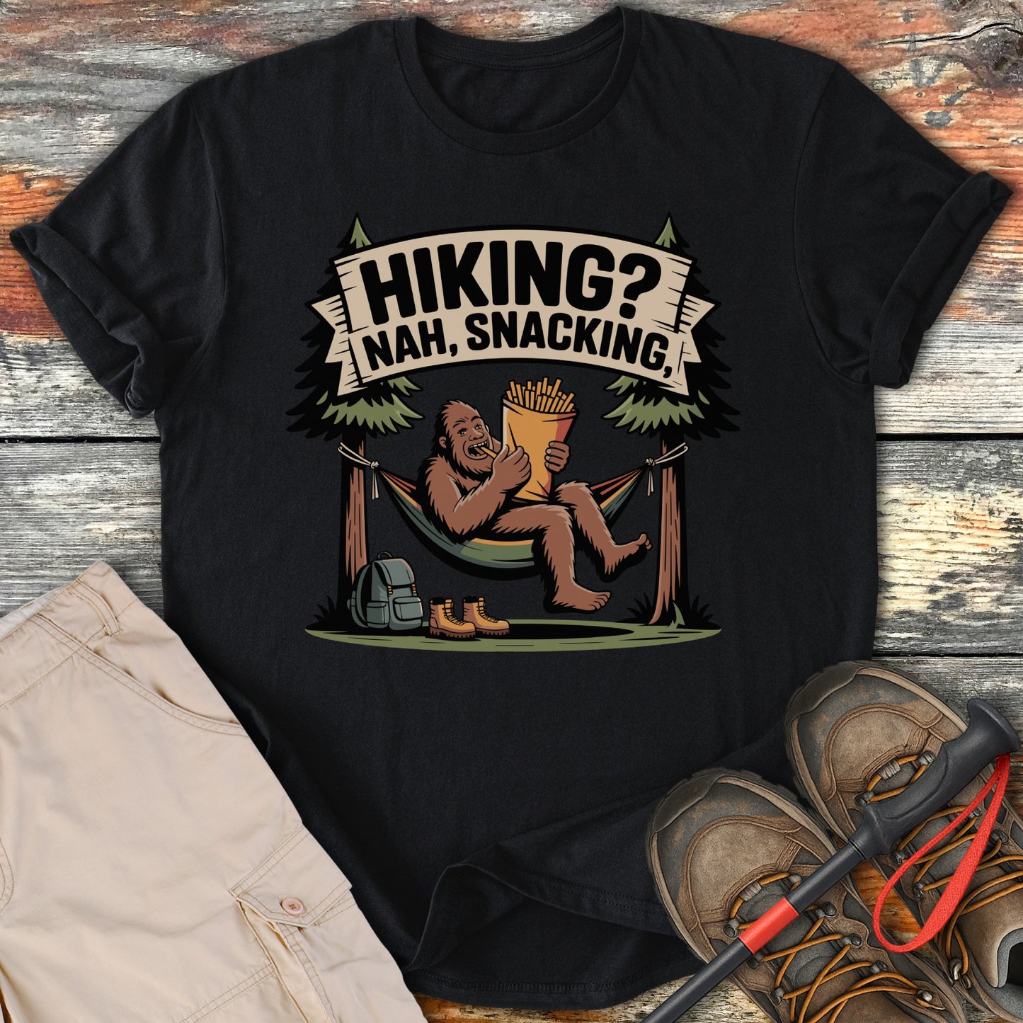 Hiking Nah Snacking Bear Funny Graphic T-Shirt product
