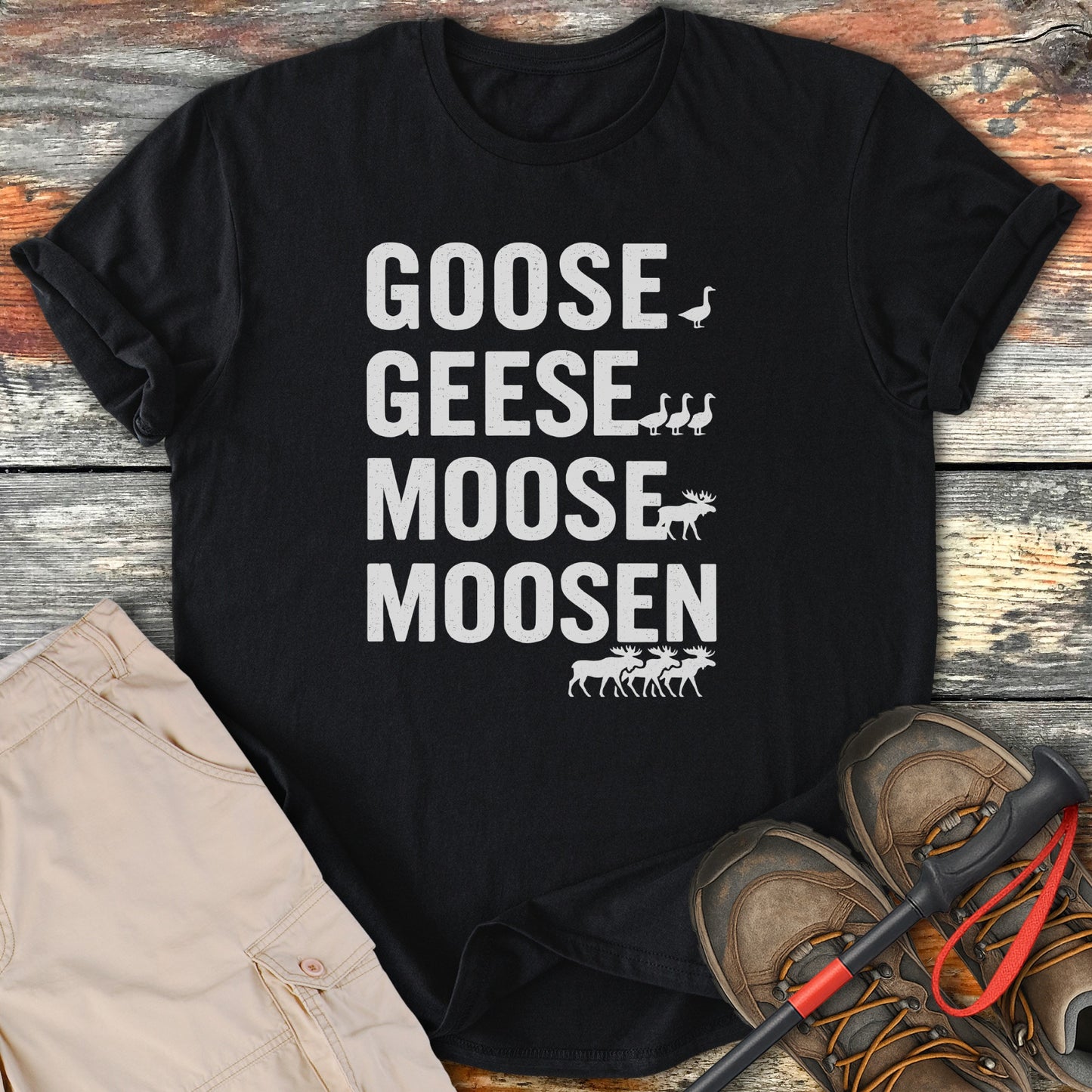 Goose Geese Moose Moosen Funny Black T-Shirt product