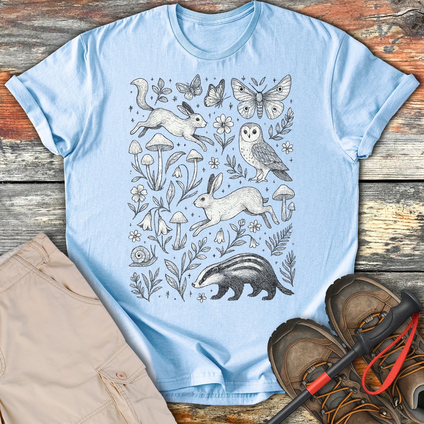 Woodland Forest Animal Design Light Blue T-Shirt product