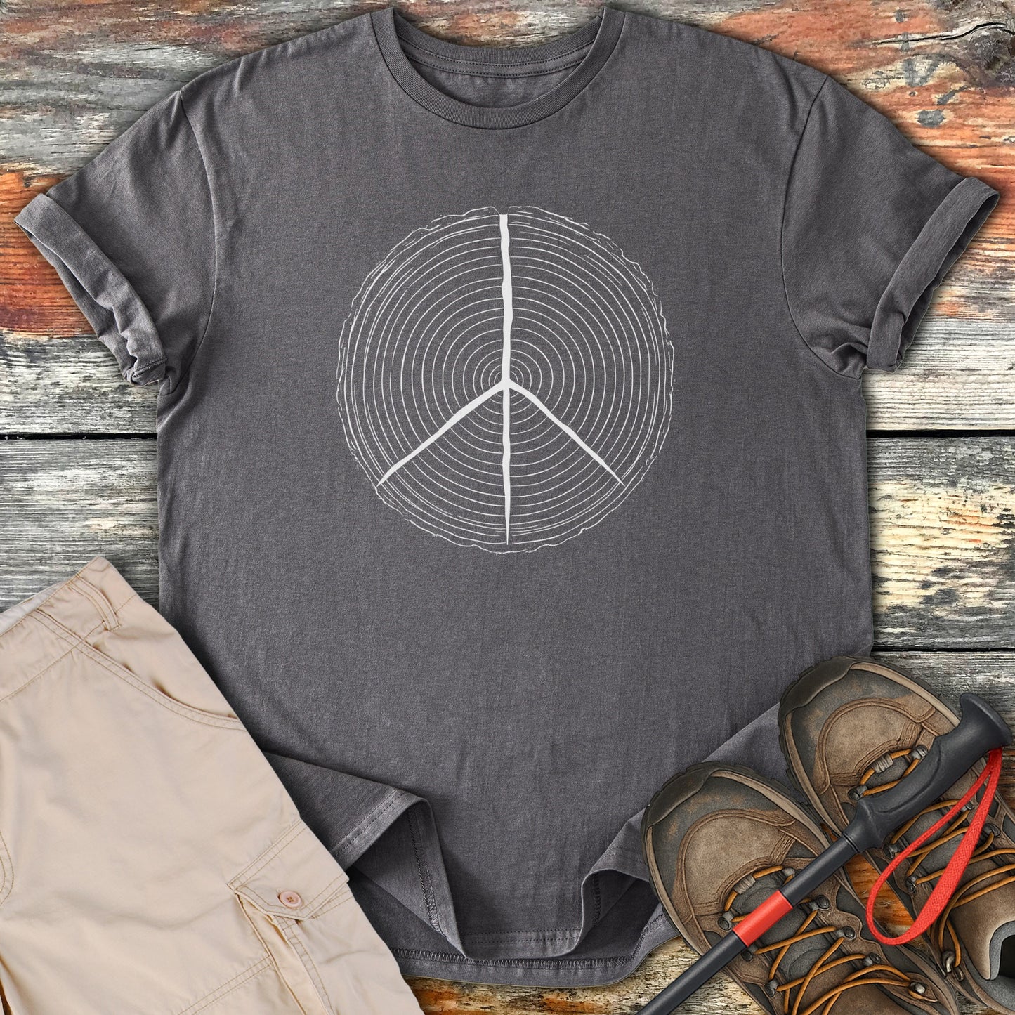 Peace Symbol Tree Rings Graphic Tee Shirt product