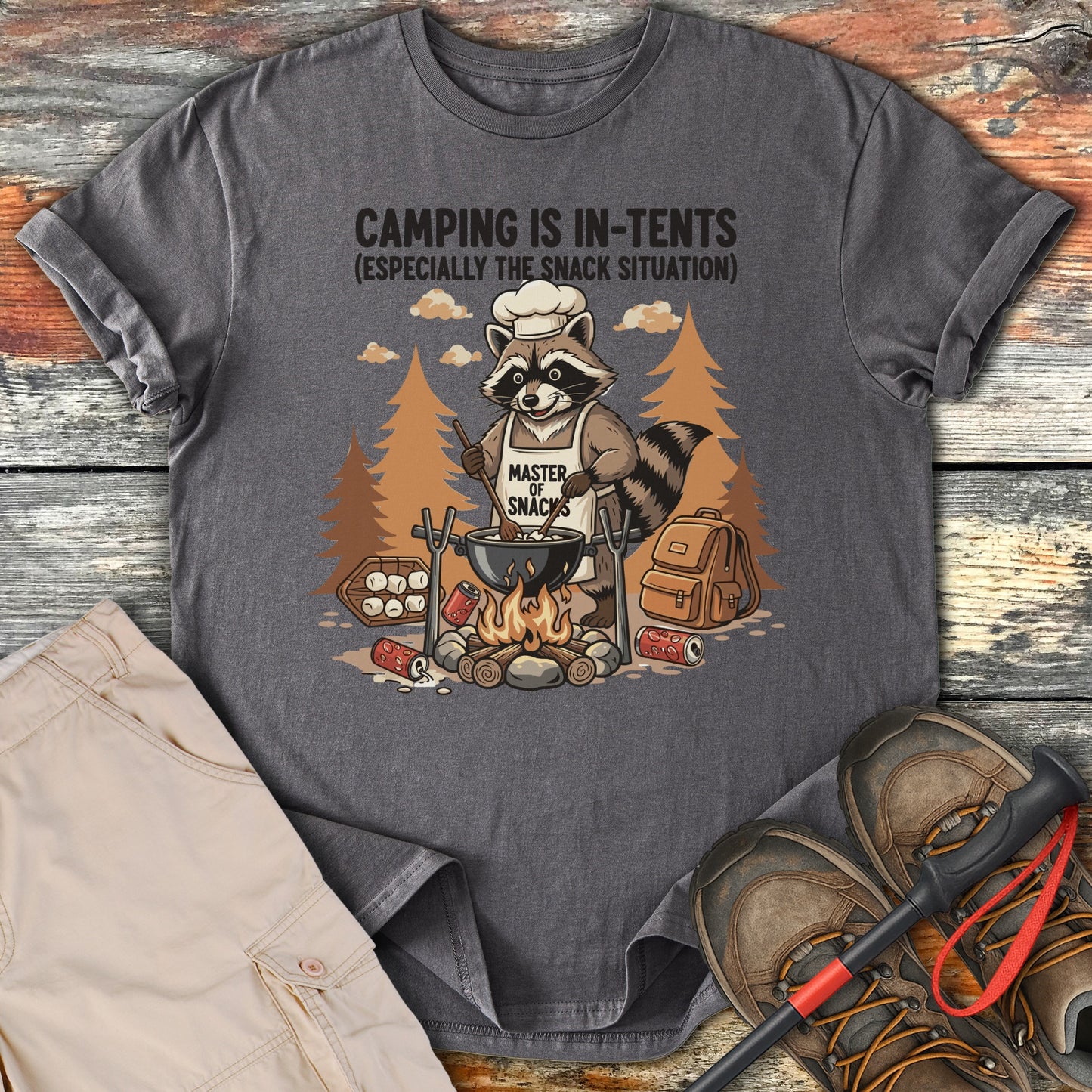 Camping Is In-Tents Raccoon Cooking T-Shirt product type