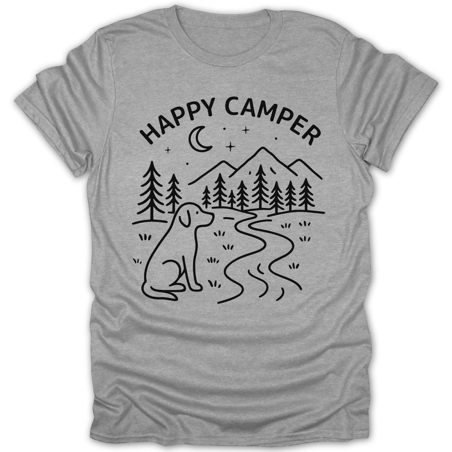 Happy Camper Dog River Scenic Graphic T-Shirt