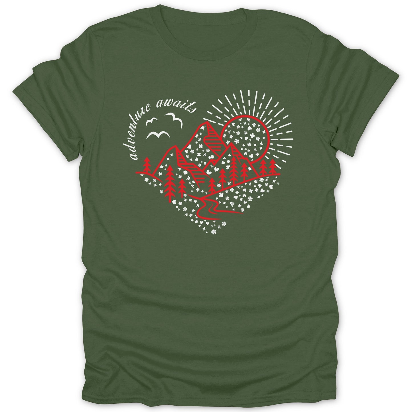 Adventure Awaits Heart Design Green T-shirt
